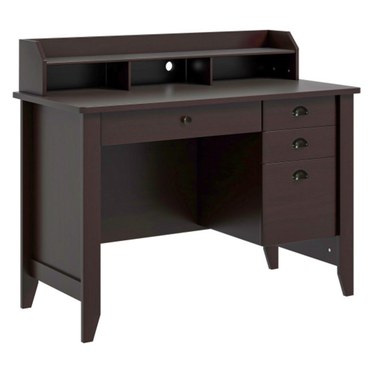 Computer Desk with Storage Vintage Design, Shelves and 4 Drawers